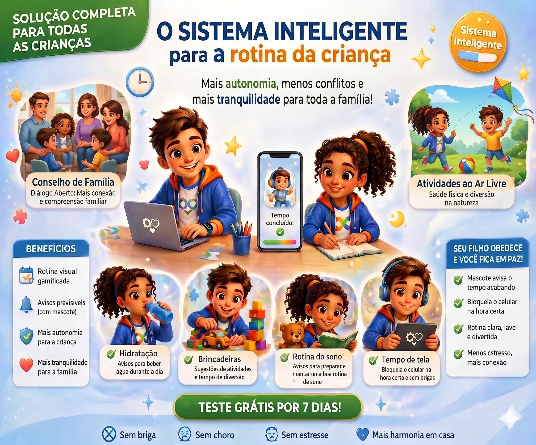 Mãe e filho felizes usando o sistema de gerenciamento